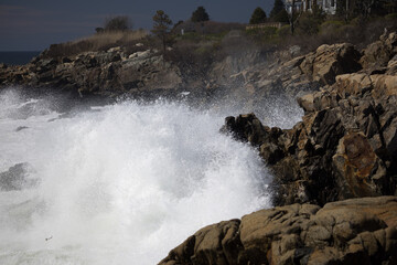 Ocean waves splashing on a rocky shore