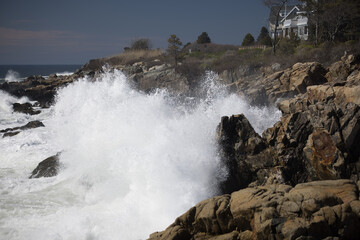 Ocean waves crashing on a rocky shore