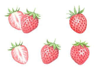 Strawberry watercolor illustration set with transparent background