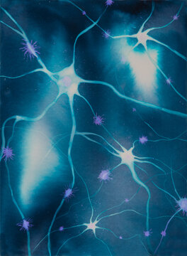 Neurons Black and white Illustration watercolor neurology mental health.