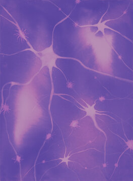 Neurons Purple Pink Illustration watercolor neurology mental health.