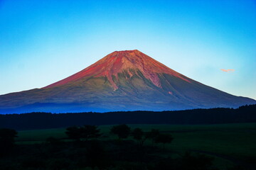 Fototapeta premium 朝霧高原から 夕日に映える赤富士の絶景 静岡県富士宮市 日本