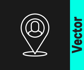 Fototapeta premium White line Worker location icon isolated on black background. Vector