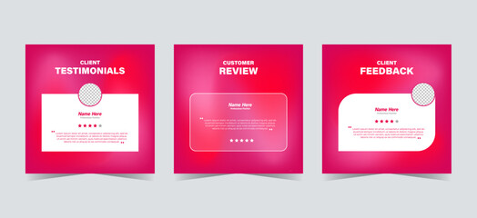 Set of customer testimonials social media template. Red pink gradient mesh background vector illustration. Modern Banner, flyer, poster vector illustration