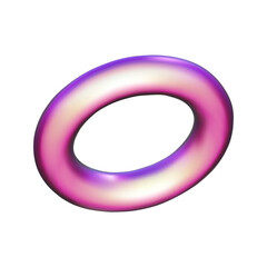 3d pink metal neon gradient cone render. Vector abstract donut element. Futuristic iridescent holographic isometric shape.