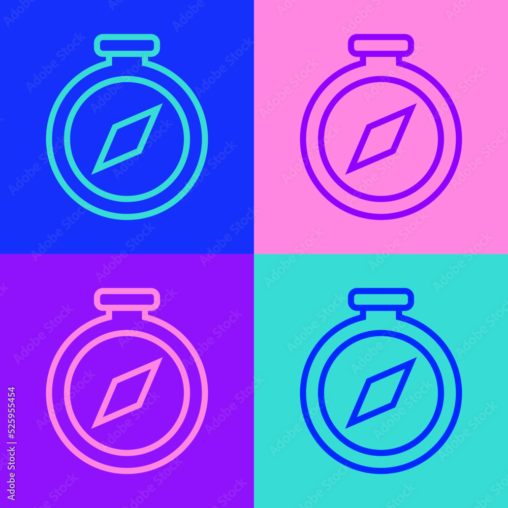 Poster pop art line compass icon isolated on color background. windrose navigation symbol. wind rose sign. 