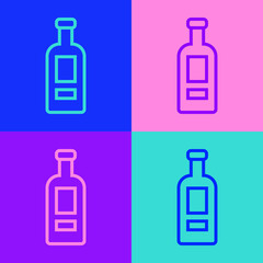 Pop art line Glass bottle of vodka icon isolated on color background. Vector