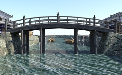 Bridge in an Edo Japan Town