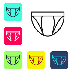 Black line Men underpants icon isolated on white background. Man underwear. Set icons in color square buttons. Vector