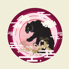 tiger design illustration with japanese style background