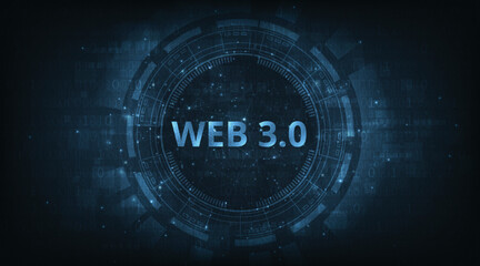 Web 3.0 text on blue technology background design.Concept of upgrade new Technology.