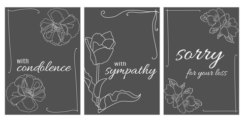 Condolence card set, inscription on a discreet card with flowers