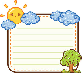 cute sun frame with clouds note letter with pastel coloring for writing