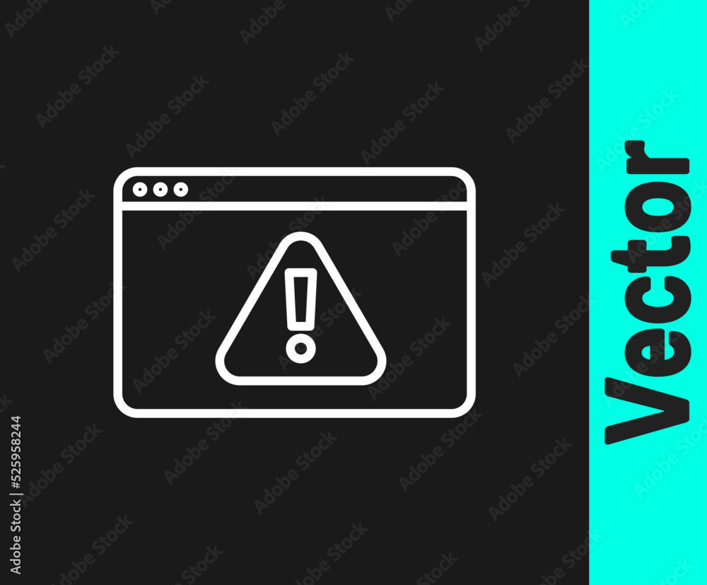 Poster white line browser with exclamation mark icon isolated on black background. alert message smartphone