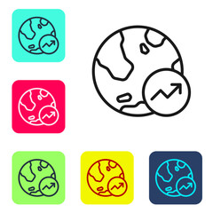 Black line Financial growth increase icon isolated on white background. Increasing revenue. Set icons in color square buttons. Vector