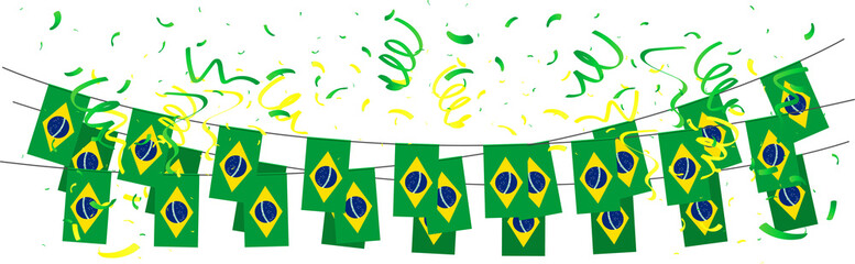 Brazil flags garland with confetti. Brazil flag bunting. © Windawake