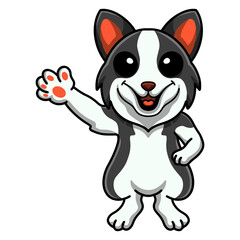 Cute border collie dog cartoon waving hand