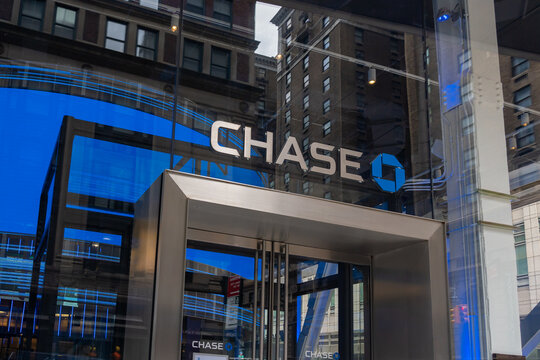  
New York City, NY, USA - August 22, 2022: A Chase Bank branch in New York City, NY, USA. JPMorgan Chase Bank, N.A., doing business as Chase Bank is an American national bank. 

