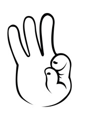 Vector illustration of a cartoon hand drawn in black and white, making an ok or perfect gesture