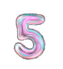 Holographic foil inflatable toys numbers balloons. 3d illustration of a realistic decoration holiday.Balloon one isolated on white.