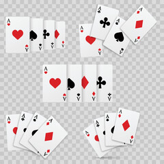 Set of winning poker hand of four aces playing cards. Vector