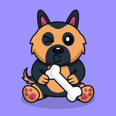 Vector premium illustration of cute dog carrying a bone