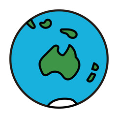 単純化された地球儀、オーストラリア大陸、オセアニア、編集可能なベクターイラスト