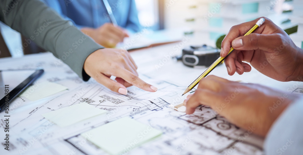 Aufkleber architect, planning or blueprint with a designer and engineer working as a team in construction, arc