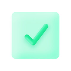 3D Check Mark Icon Success Button White and Green Sign Element Illustration with Transparent Background