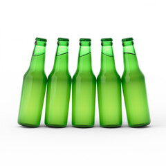 3d illustration. Bottles of beer floats above the table. Isolation, shadow. Mockup, presentation, advertising. 3d render