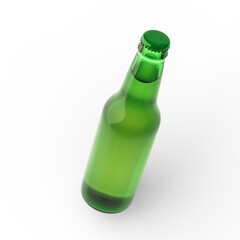 3d illustration. Bottles of beer floats above the table. Isolation, shadow. Mockup, presentation, advertising. 3d render