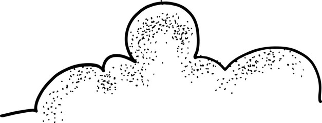 Mountain with pine trees and landscape black on white background. Hand drawn rocky peaks in sketch style.