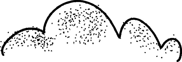 Mountain with pine trees and landscape black on white background. Hand drawn rocky peaks in sketch style.