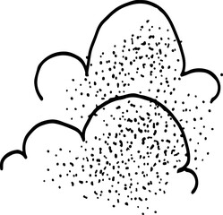 Mountain with pine trees and landscape black on white background. Hand drawn rocky peaks in sketch style.