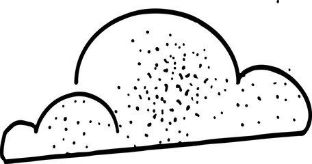 Mountain with pine trees and landscape black on white background. Hand drawn rocky peaks in sketch style.