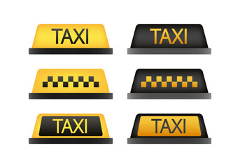 Taxi flat roof sign. Icon set taxi sign on blue background. Taxi sign on the roof of car. Vector illustration. © DG-Studio