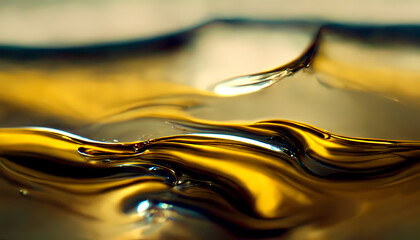 Olive or engine oil splash with waves luxury. 3d render. - obrazy, fototapety, plakaty