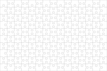 Jigsaw puzzle PNG blank template or cutting guidelines of 150 transparent pieces, landscape orientation, and visual ratio 3:2. 
