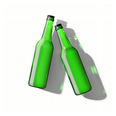 3d illustration. Bottles of beer floats above the white background. Isolation, shadow. Mockup, presentation, advertising. 3d render