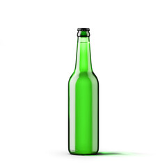3d illustration. Bottles of beer floats above the white background. Isolation, shadow. Mockup, presentation, advertising. 3d render