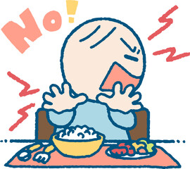 食事を拒否する反抗期の子供のイラスト