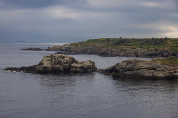 Huge Moody Rocks And Cliffs Landscape Near The Coast  Of the Atlantic Ocean