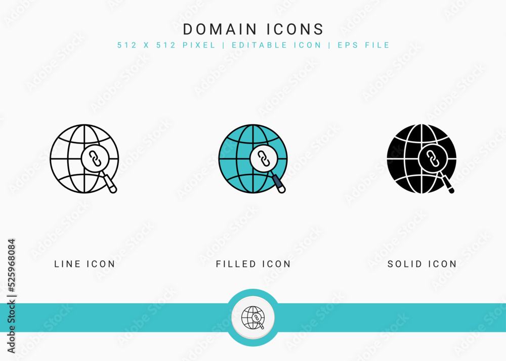 Fototapete domain icons set vector illustration with solid icon line style. website address concept. editable s
