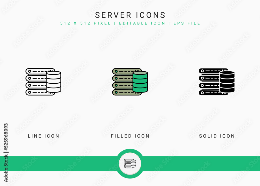 Fototapete server icons set vector illustration with solid icon line style. web cloud data concept. editable st