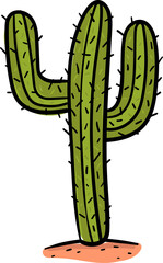 Hand drawing cactus in desert.