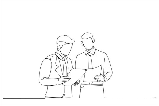 businessmen line art, discussing documents clip art preview