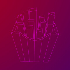 French fried potato in pack box. Fast food, junk.