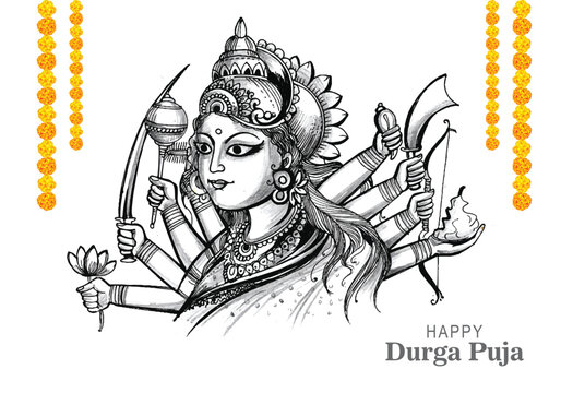Hand draw happy durga puja festival indian holiday sketch background