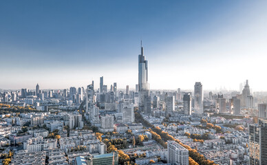 Aerial photography of Nanjing business district and Zifeng Building in Jiangsu Province, China