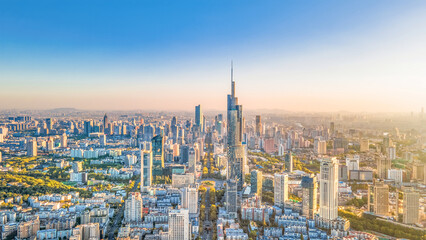 Obraz premium Aerial photography of Nanjing business district and Zifeng Building in Jiangsu Province, China